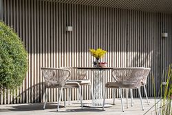 "Милан" стул плетеный из роупа, каркас алюминий белый шагрень, роуп бежевый круглый, ткань бежевая