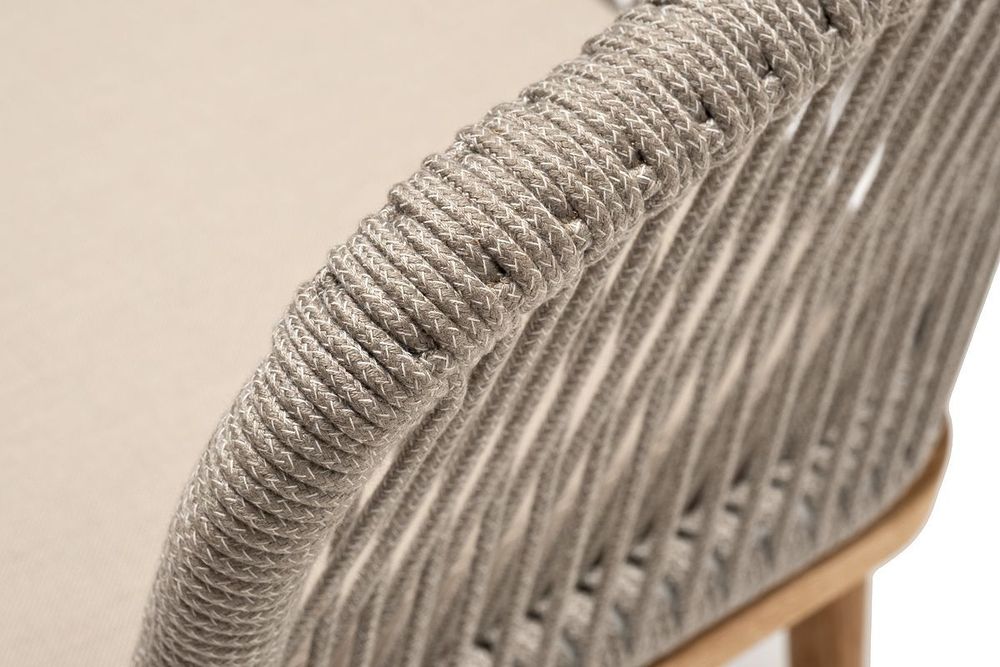 "Марсель" стул плетеный из роупа, основание дуб, роуп серый меланж круглый, ткань бежевая 052