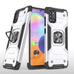 Противоударный чехол Strong Armour Case с кольцом для Samsung Galaxy A31 (Серебристый)