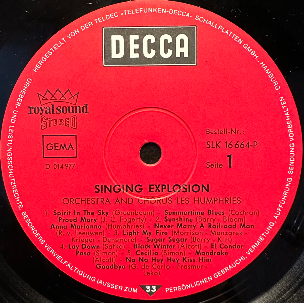 Orchestra And Chorus Les Humphries - Singing Explosion (Германия 1970г.)