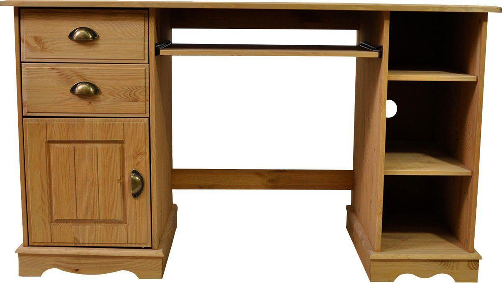 Письменный стол Клаудиа с ящиками, тумбой и полками из массива сосны, бейц