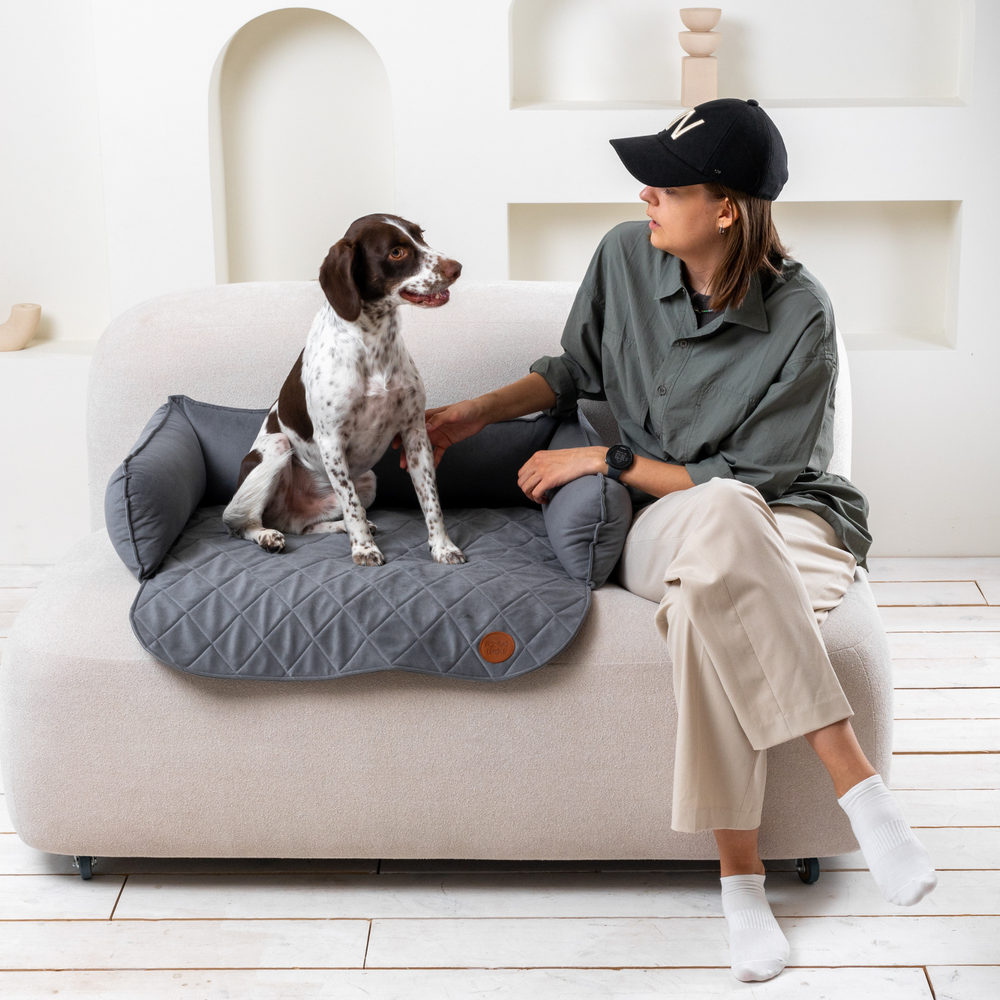 Диванный лежак из микровелюра, серый 90х60 Rachel WOW