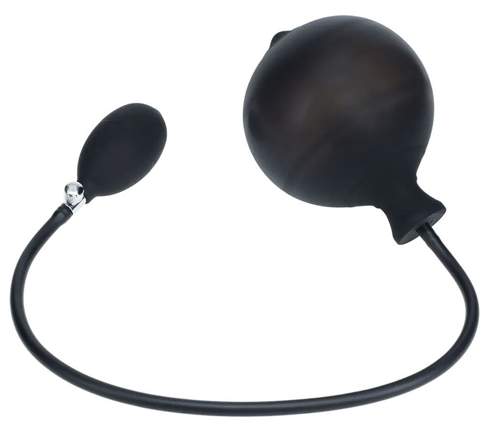 Черная анальная втулка с функцией расширения Ribbed Inflatable Silicone Anal Plug (Цвет: черный)