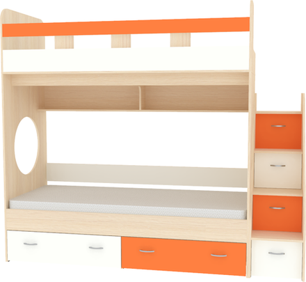 Двухъярусная кровать КарИВи Юниор 1 80x160  Дуб Молочный Оранжевый, Белый