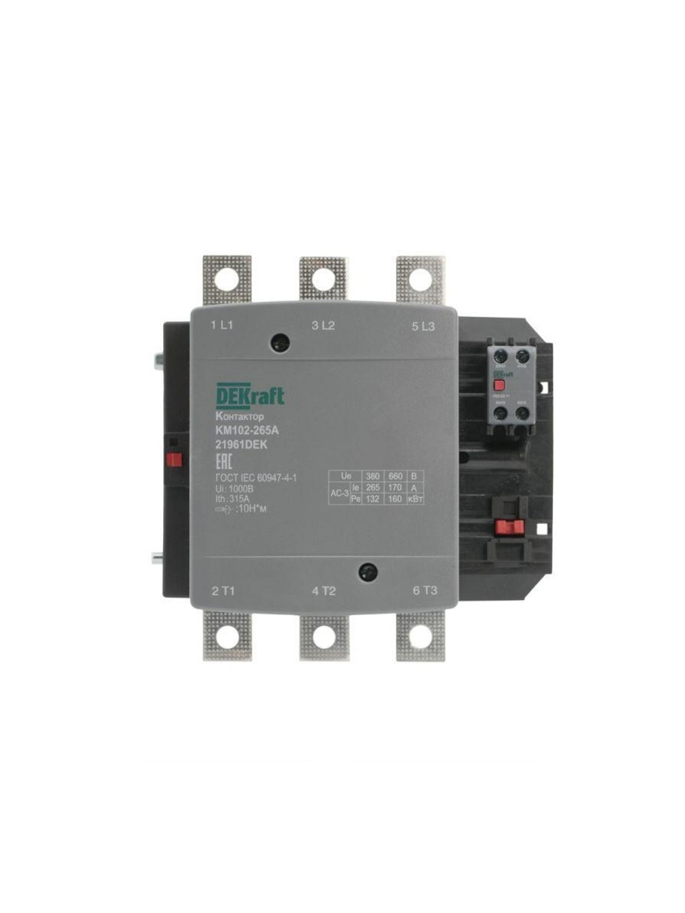 Контактор 265А 220В АС АС3 АС4 1НО+1НЗ КМ-102 DEKraft 21961DEK