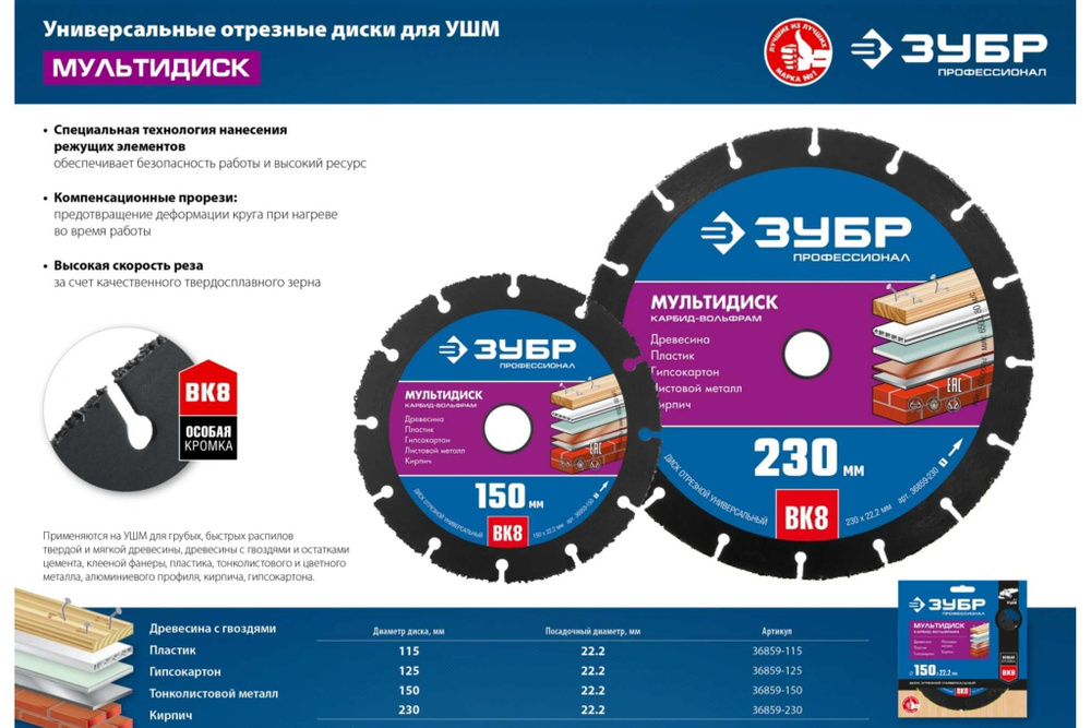 ЗУБР Мультидиск Ø 125 мм, диск для УШМ по древесине 36859-125_z01 Профессионал