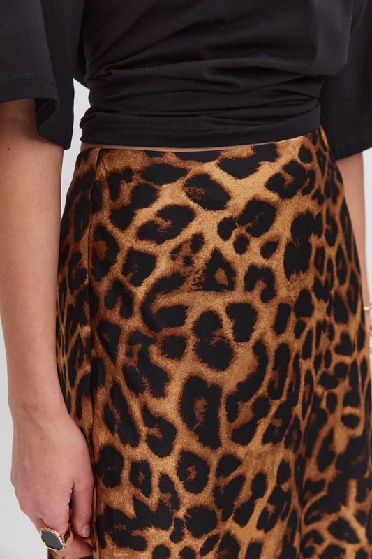 Юбка миди из атласа, леопардовый принт