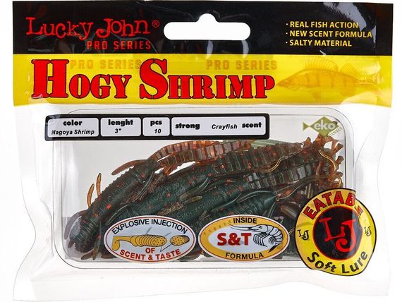 Виброхвосты съедобные LJ Pro Series HOGY SHRIMP 3.0in (7,6 см), цв. 085, 10 шт.