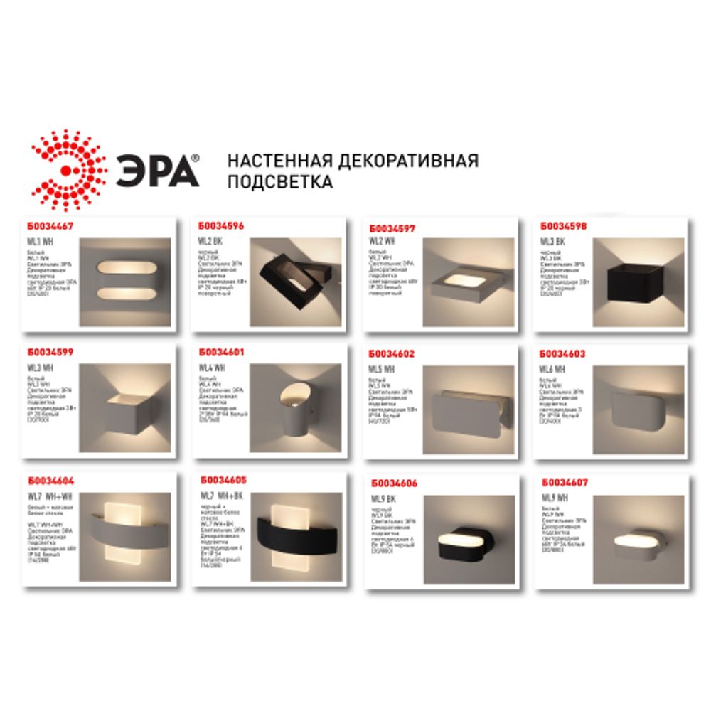 Светильник декоративный настенный светодиодный ЭРА WL3 BK 6Вт 3000К черный | Настенная подсветка