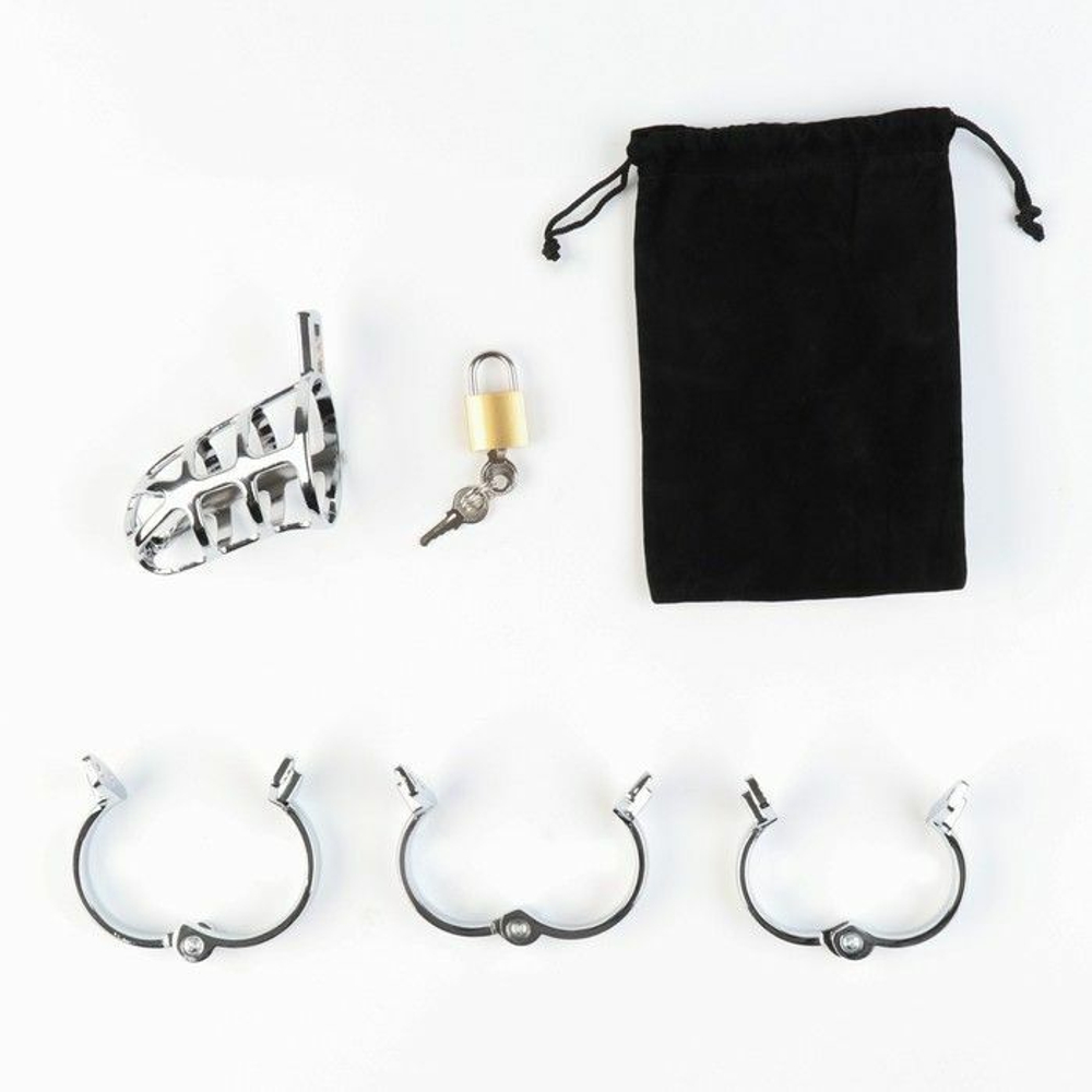 Серебристый мужской пояс верности «Клетка целомудрия № 2» (Цвет: серебристый)