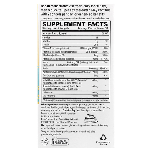 Terry Naturally, Terry Naturally, Hair Renew Formula, формула восстановления волос, 60 желатиновых капсул