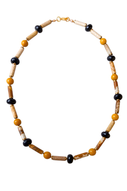 Бусы из песчаной яшмы, агата и керамики, позолоченный замок