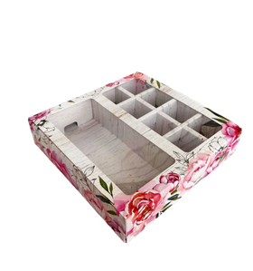 Коробка для 8 конфет + шоколад, с окном, ПИОНЫ