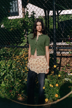 ZARА КАРДИГАН ИЗ ПРЯЖИ С КОРОТКИМИ РУКАВАМИ, БУТЫЛОЧНО-ЗЕЛЕНЫЙ