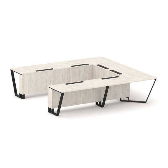 Steel Meet Стол переговорный П-образный KDK-PR.B.SP-11P Денвер Светлый/Металл Черный 3200*3200*750