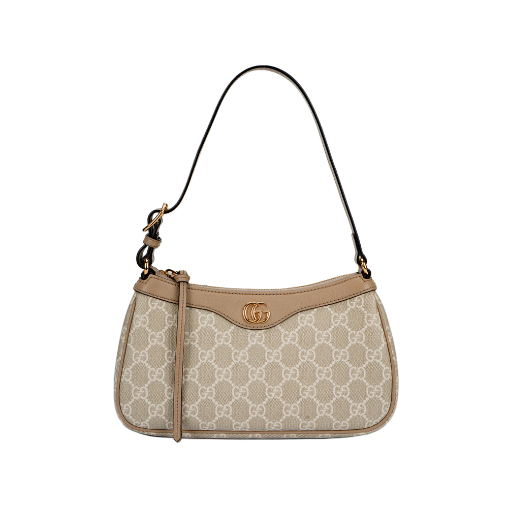 GUCCI Ophidia Canvas With Leather Shoulder Bag, Handbag Women"s Beige & White