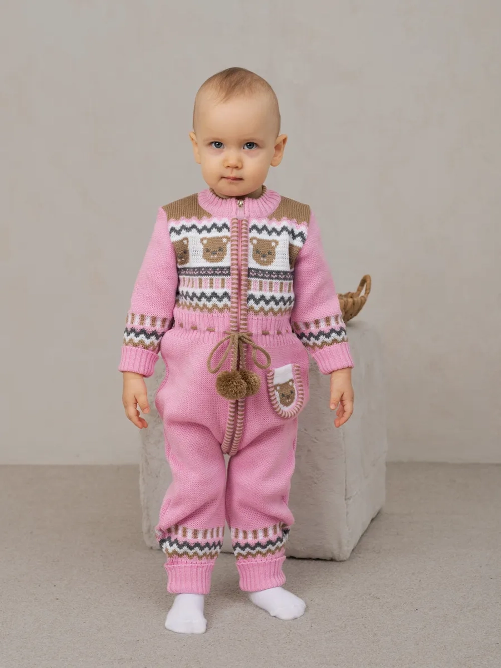 Вязаный комбинезон для новорожденных и малышей на молнии