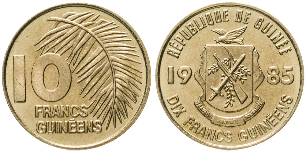 Гвинея 10 франков, 1985 Пальмовый лист aUNC