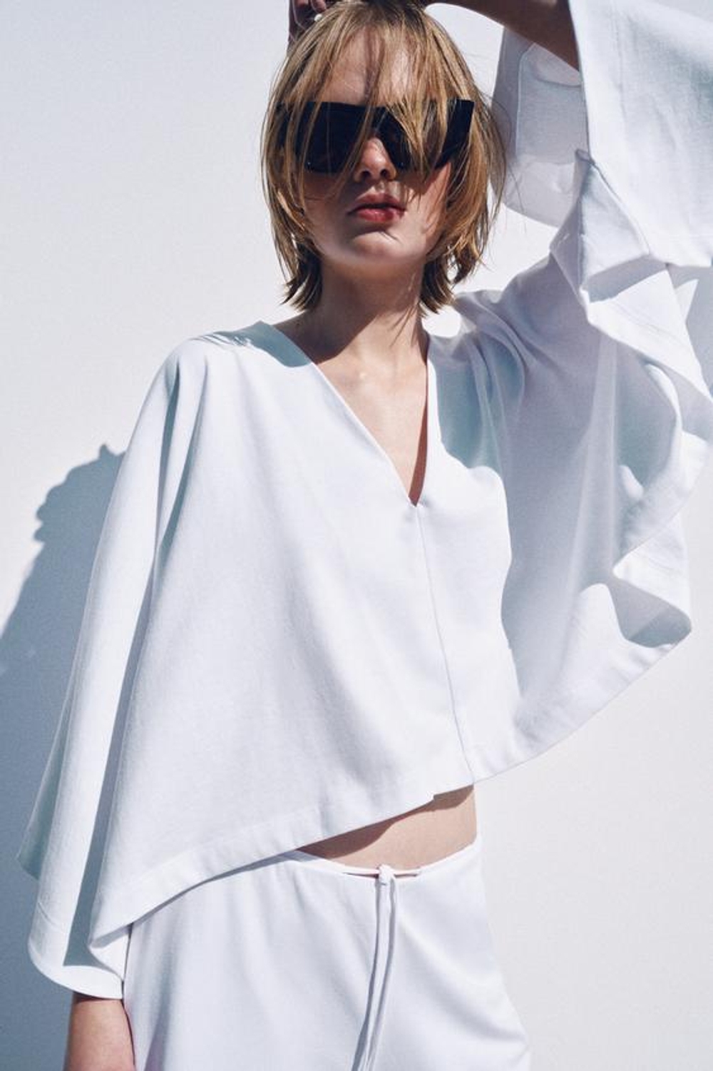 ZARA ТОП-НАКИДКА ИЗ ПЛОТНОГО ХЛОПКА, БЕЛЫЙ