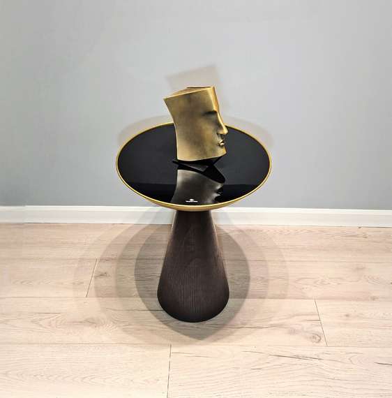 Стол журнальный Bell, Ø50х60 см, черное стекло, дерево, латунь