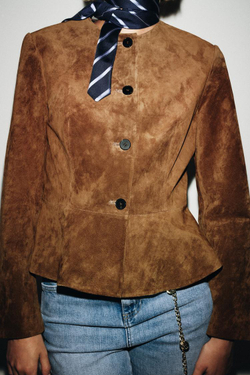 ZARA КУРТКА ИЗ 100% КОЖИ, ЦВЕТ ВИСКИ