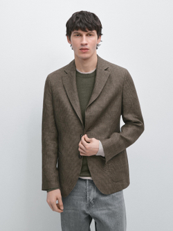 Massimo Dutti Льняной блейзер с карманами, охра