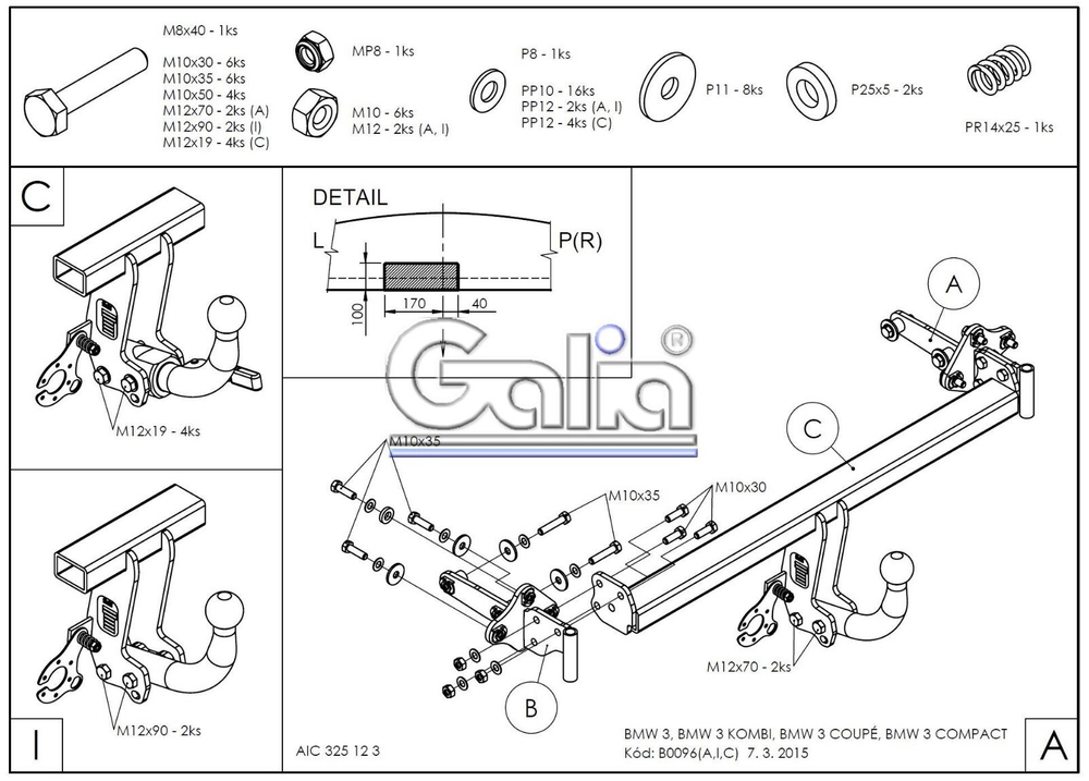 Фаркоп оцинкованный Galia B009A для BMW 3-Series E46 седан/универсал/купе 1998-2005(паспорт и сертификат в комплекте)(без электрики)