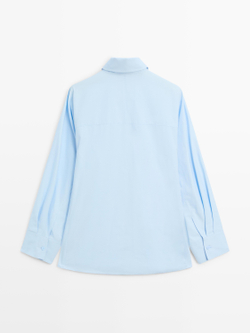 Massimo Dutti Рубашка из поплина с рукавами реглан, небесно-голубой