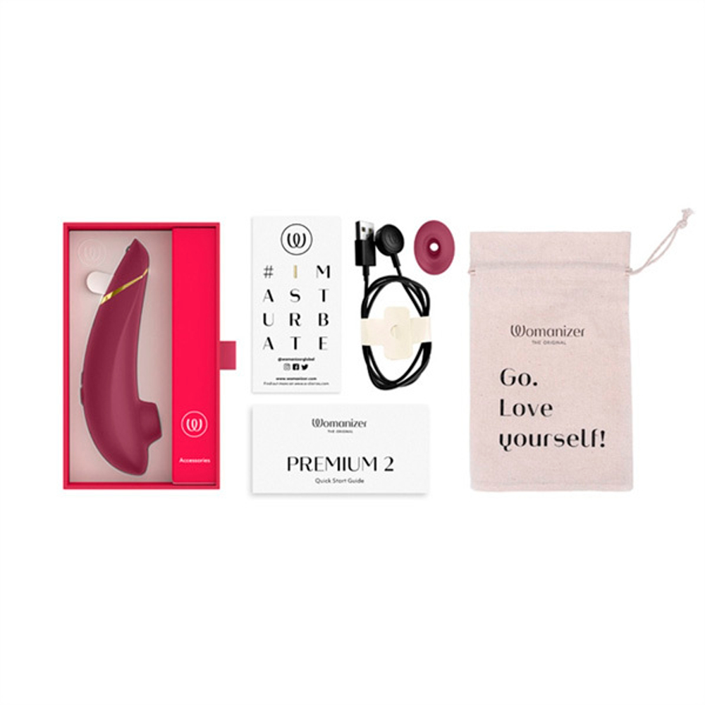 Бордовый вакуумно-волновой клиторальный стимулятор Womanizer Premium 2 Bordeaux WZ212SGB