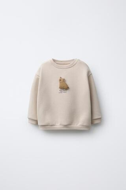 ZARA ТОЛСТОВКА С МИШКОЙ, БЕЖЕВЫЙ