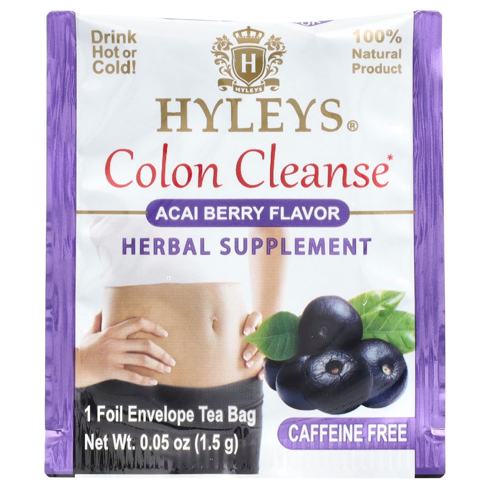Hyleys Tea, Colon Cleanse, ягоды асаи, без кофеина, 25 чайных пакетиков в фольге, 37,5 г (1,32 унции)