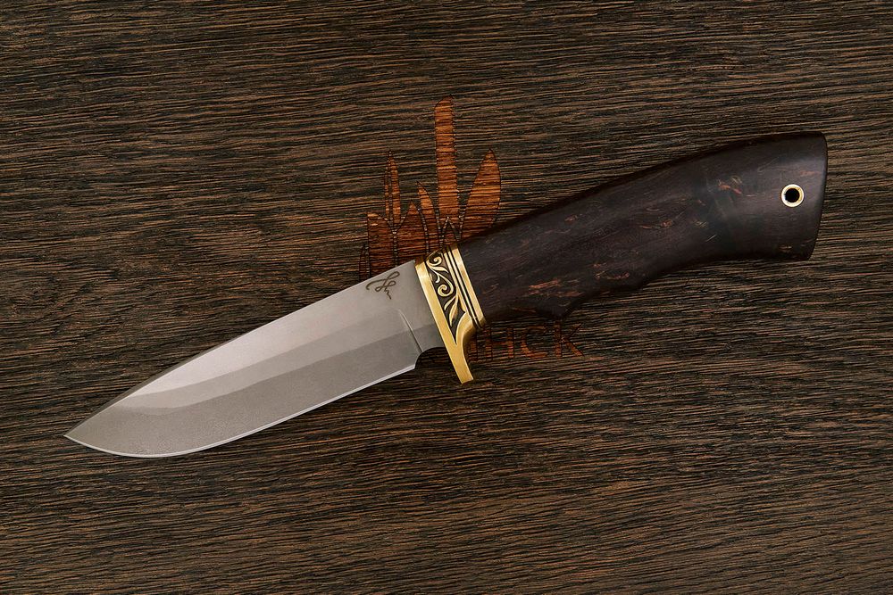 Разделочный нож Игоря Пампуха Модель 083, клинок 120мм, булат легированный, рукоять кап стаб. дерево