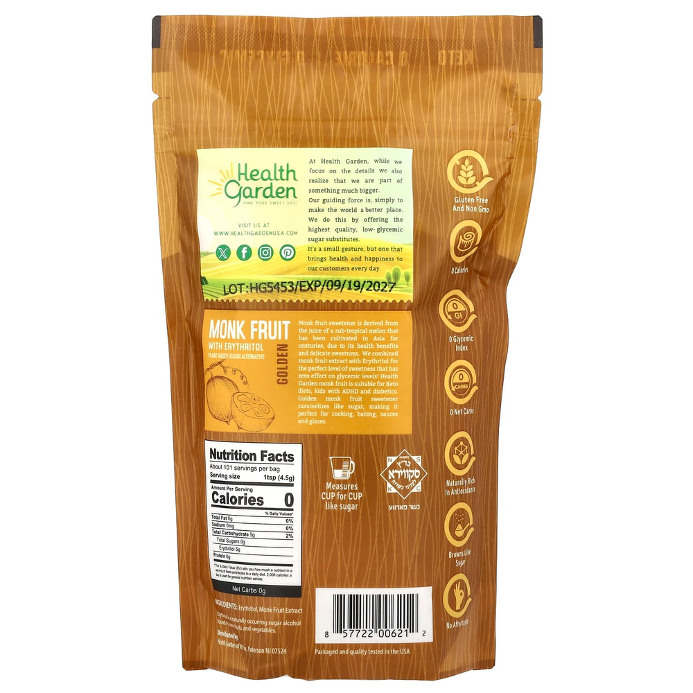 Health Garden, Монах с эритритолом, золотой, 454 г (16 унций)