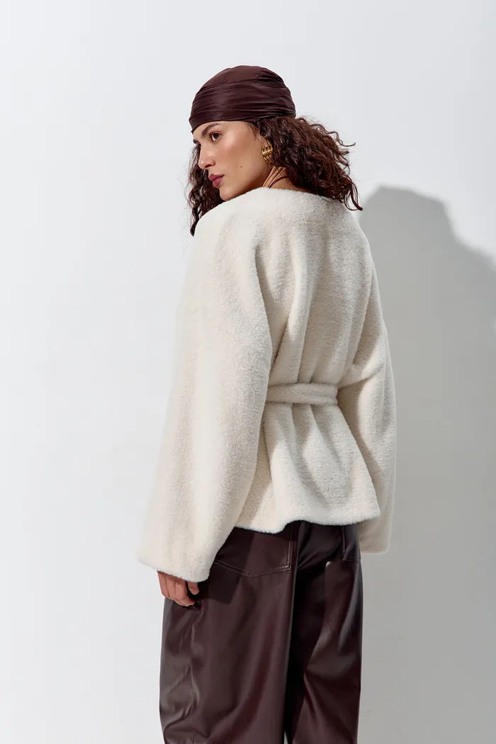 Кардиган из эко-меха “Cloud” кремового цвета