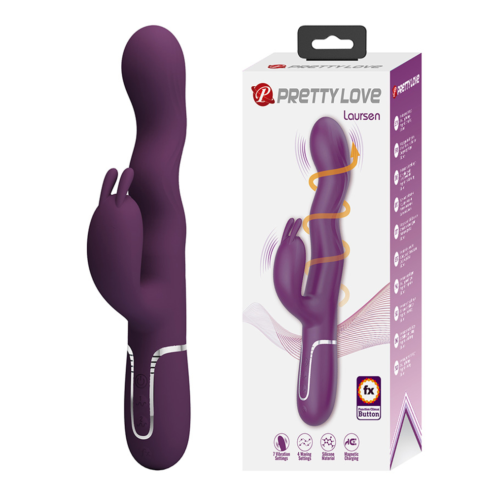 Фиолетовый вибратор-кролик 24,9см с волновыми движениями Pretty Love Waving & Vibrating Rabbit Laursen Dark Purple BW-500089-1