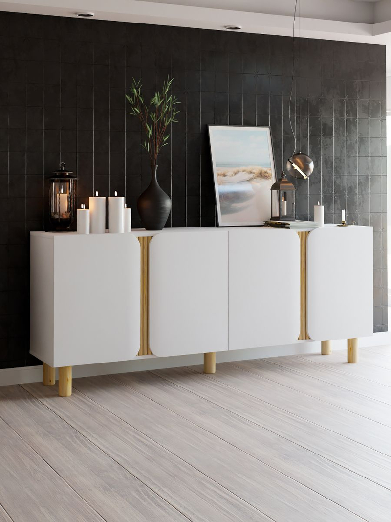 Комод, 180х40х75, Ола, для одежды и игрушек, под телевизор, в прихожую и спальню, белый / массив сосны, Dipriz