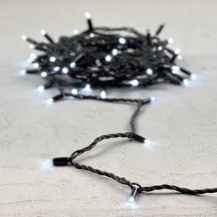 Светодиодная гирлянда с колпачком 75 холодных белых LED ламп 10 м., мерцание, 24В., черный каучуковый провод, IP65, LTC (LL75BLW-1-1W)