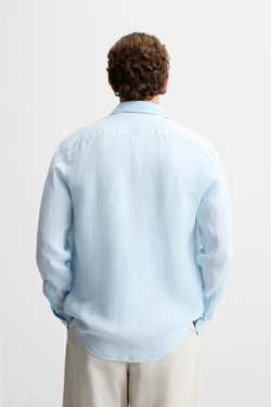 ZARA РУБАШКА ИЗ 100% ЛЬНА, НЕБЕСНО-ГОЛУБОЙ