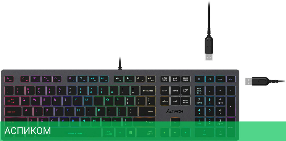 Клавиатура A4Tech Fstyler серый/неоновая подсветка (FX60H GREY/NEON)
