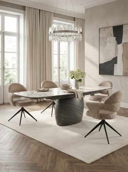 Стол ОАЗИС (OASIS) 200 БЕЖЕВЫЙ МРАМОР TL-331, испанская керамика / Бронзовый графит каркас
