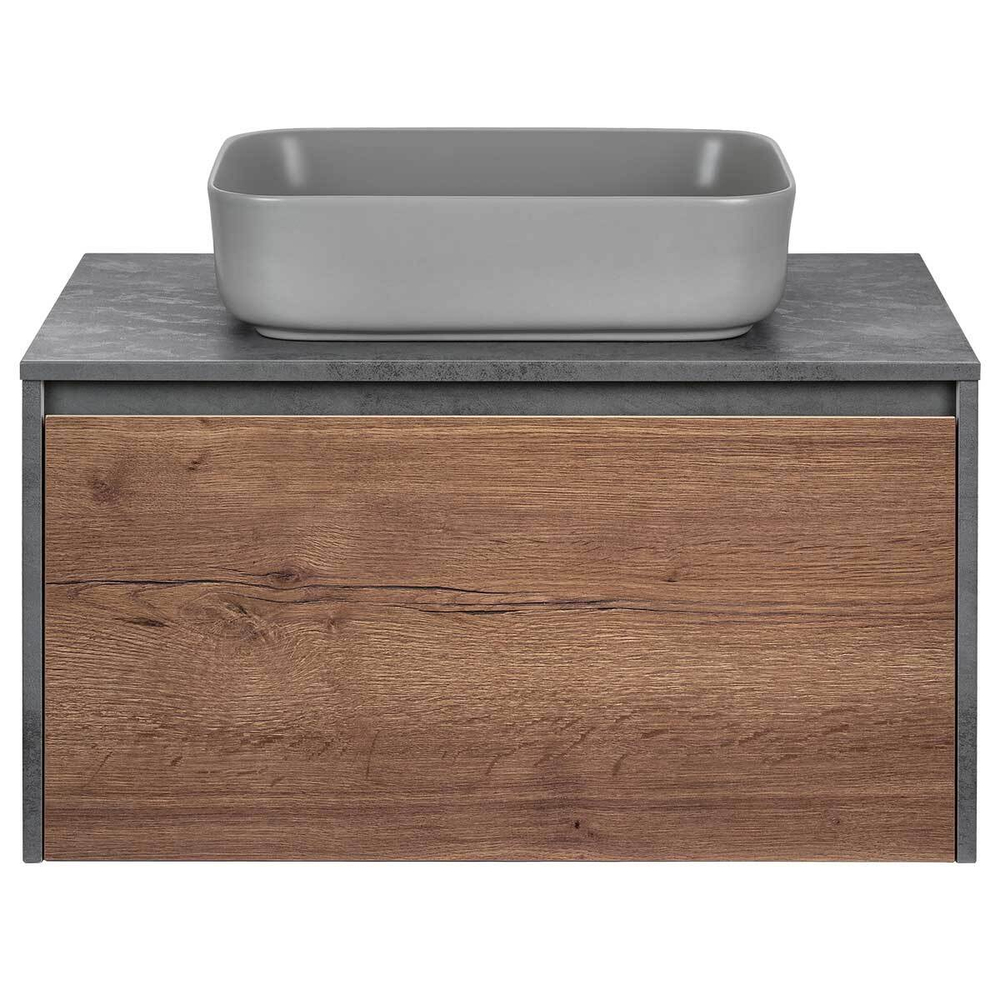 База под накладную раковину Mesa 800 подвесная, 1 выкатной/1 скрытый ящик soft close, T.Oak + Beton, , шт