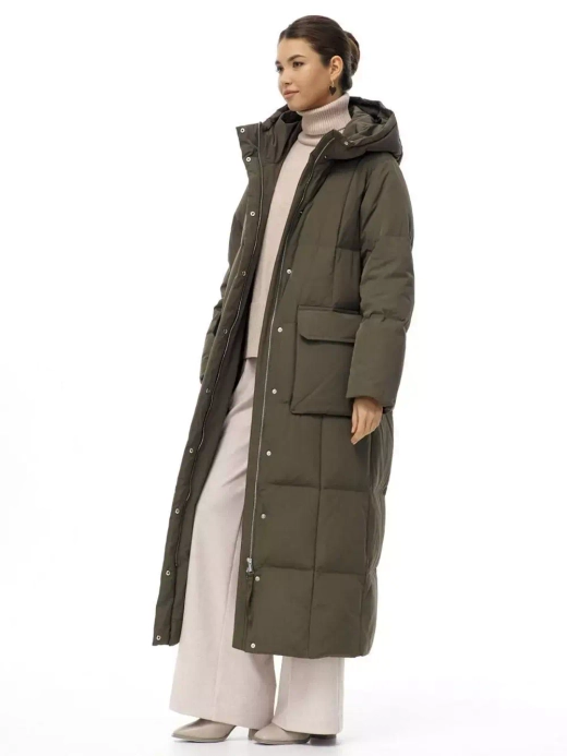 Пуховик длинный с капюшоном, хаки, SilverFox
