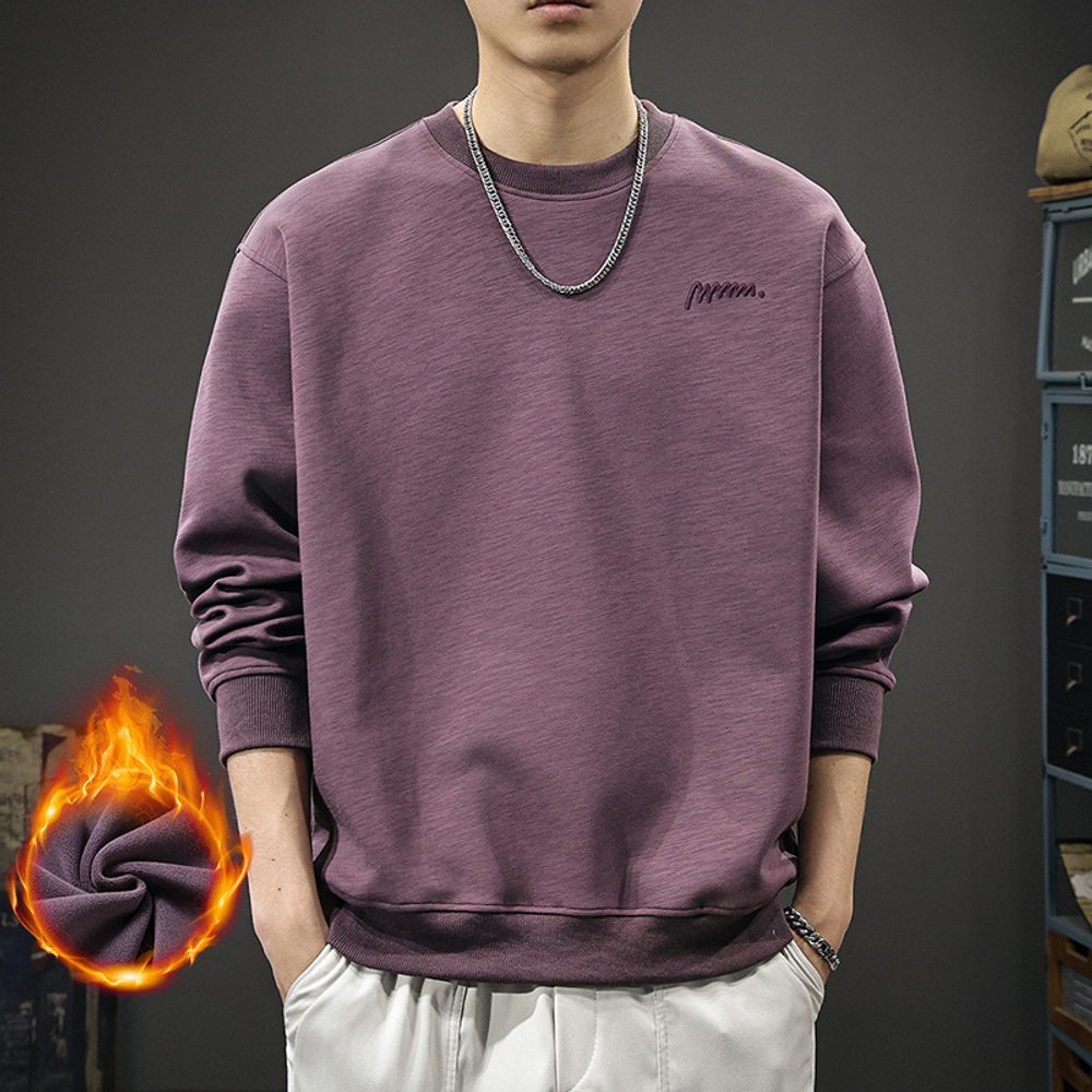 Мужская толстовка с вышивкой, зима, свободного кроя, с круглым вырезом, длинными рукавами, модная, осень-зима
