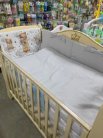 Комплект в кроватку 6 предметов "Мишка с кроликом серый", сатин