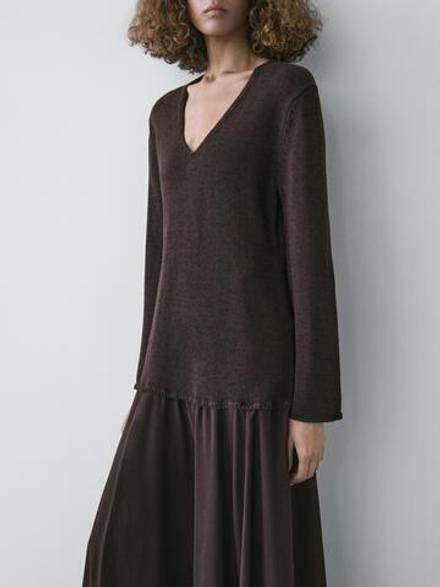 Massimo Dutti Платье из хлопкового трикотажа, золотисто-коричневый