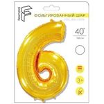 Шар (40"/102 см) Цифра "6" Золото в упаковке / Six