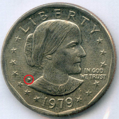 1 доллар 1979 год (D). США. Сьюзен Энтони. Медь с медно-никелевым покрытием, диаметр 26.5 мм в родной запайке