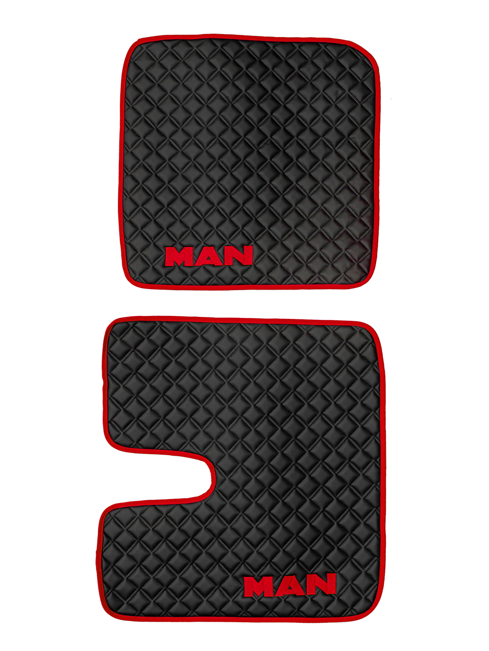 Ковры MAN TGX с 1-м ящиком (механика) (экокожа, черный, красный кант, красная вышивка)