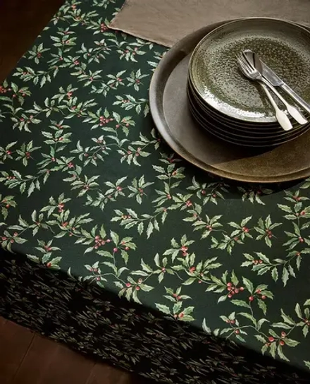 ZARA HOME ХЛОПКОВАЯ СКАТЕРТЬ С КОНТРАСТНЫМ УЗОРОМ НА РОЖДЕСТВЕНСКУЮ ТЕМАТИКУ