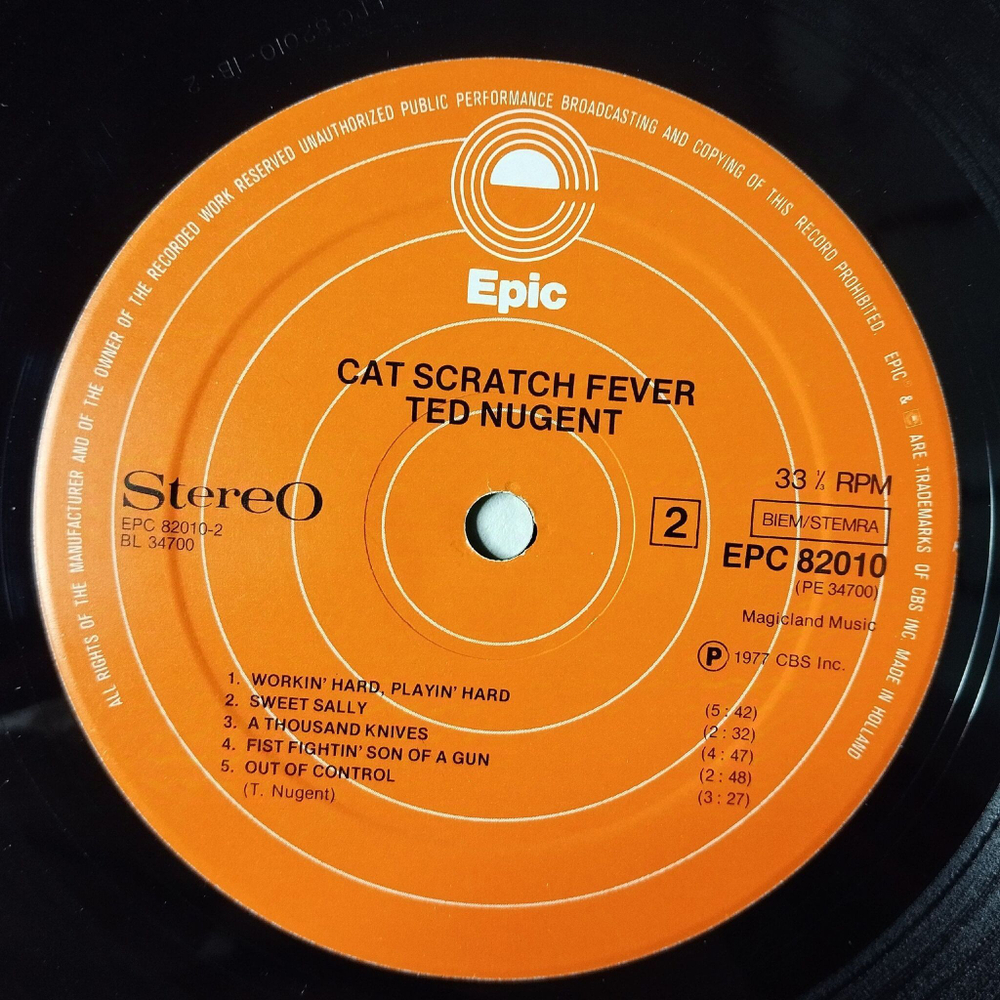 Винтажная виниловая пластинка LP Ted Nugent Cat Scratch Fever (Holland 1977)